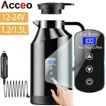 12V 24V Portable Car Hot Kettle 1200mL/1500mL Large Capacity 304 Stainless Steel Thermos Water Bottle Travel For Tea Coffee