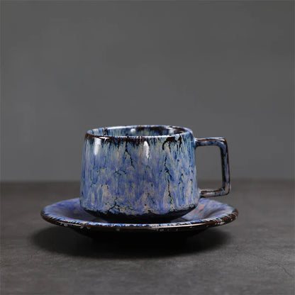 Traditional Arabic Coffee Cup and Dish Set Middle Eastern Style Kiln Transformed Coarse Ceramic Retro Handmade Mug