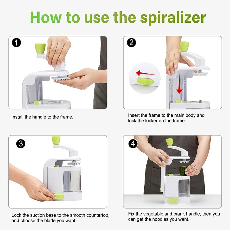 LMETJMA 4 in 1 Spiralizer Vegetable Slicer Rotating Blades Veggie Spiralizer Cutter Zucchini Spiral Noodle Maker JT321