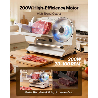 SucceBuy 200W Meat Slicer 7.5" Electric Deli Slicer with 2 SUS420 Blades & 0-0.6" Adjustable Thickness for Frozen Meat Ham Steak