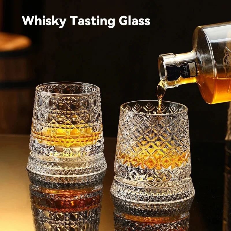280ml Rotating Whiskey Glass Crystal Rum Glass Cocktail Party Drinking Gift Creative Crystal Premium Beer Glass