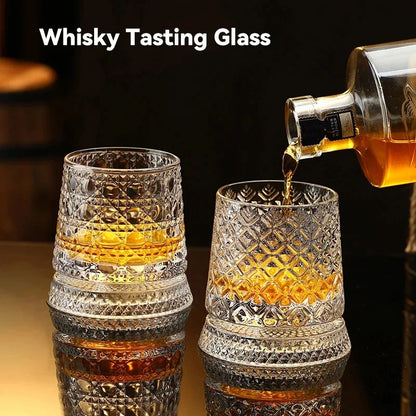 280ml Rotating Whiskey Glass Crystal Rum Glass Cocktail Party Drinking Gift Creative Crystal Premium Beer Glass