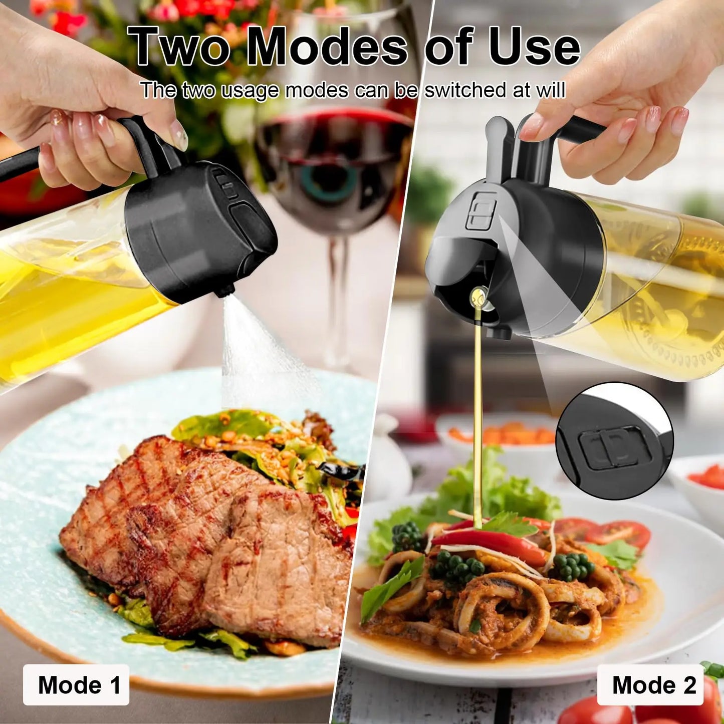 1-2PCS 2in1 Olive Oil Dispenser Bottle 500ml Plastic Oil Sprayer Cooking Oil Spray Tank BBQ Baking Picnic Kitchen Tools for Home