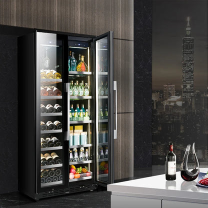 Home Kitchen Wine and Beverage Refrigerator Double Door Cooler Dual Zone Temperature 16 Shelves