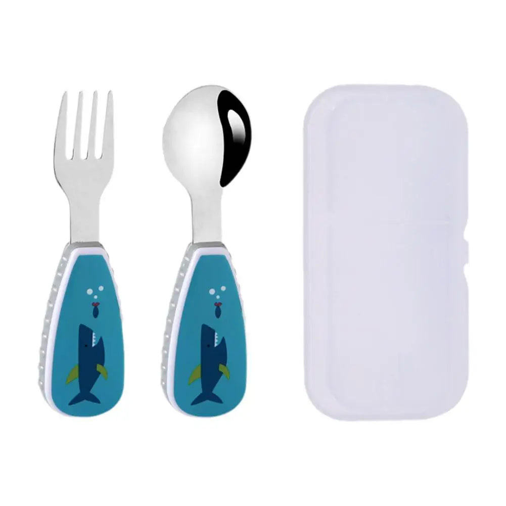 2Pcs Toddler Utensils Cute Toddler Feeding Spoon And Fork Set 304 Steel Cartoon Spoon And Fork Set