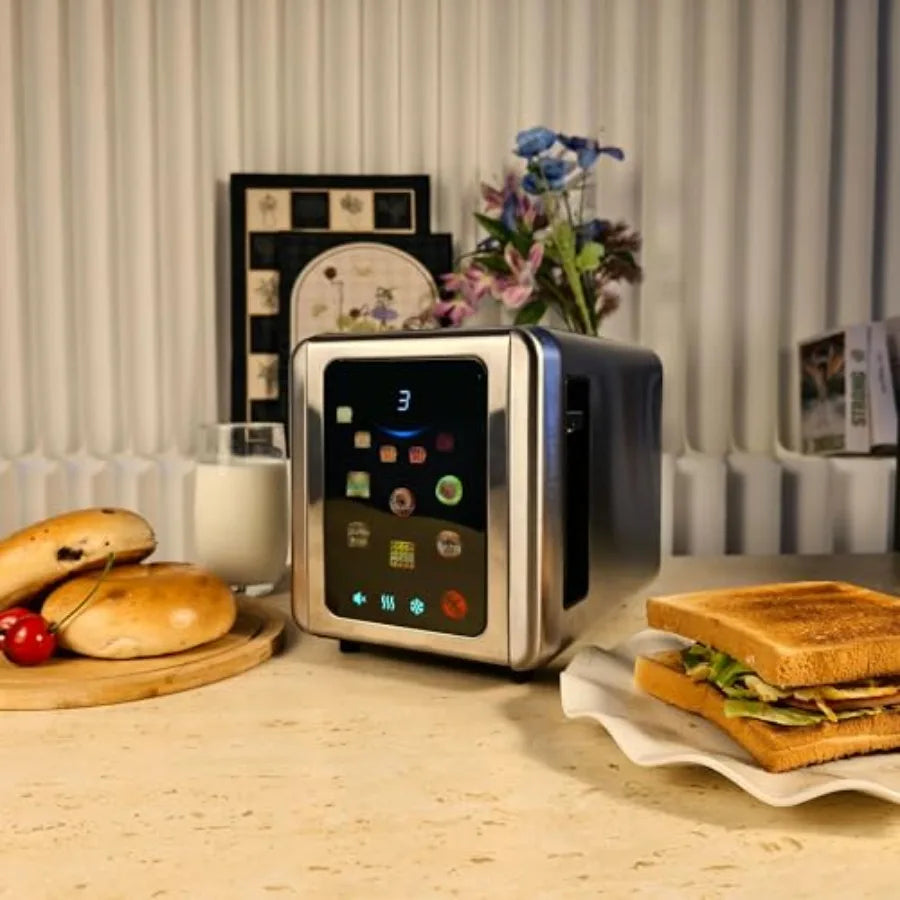 Full Touch Screen 2-Slice Stainless Steel Toaster with 1.5'' Wide Slot Digital Timer 6 Bread Types 6 Shade Settings Crumb