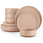 MALACASA TARA 12/24 Pcs Dinnerware Set Curved Edge Sesame Glaze Stoneware Plates Set With 4/6pcs Dinner Plate/Dessert/Bowl