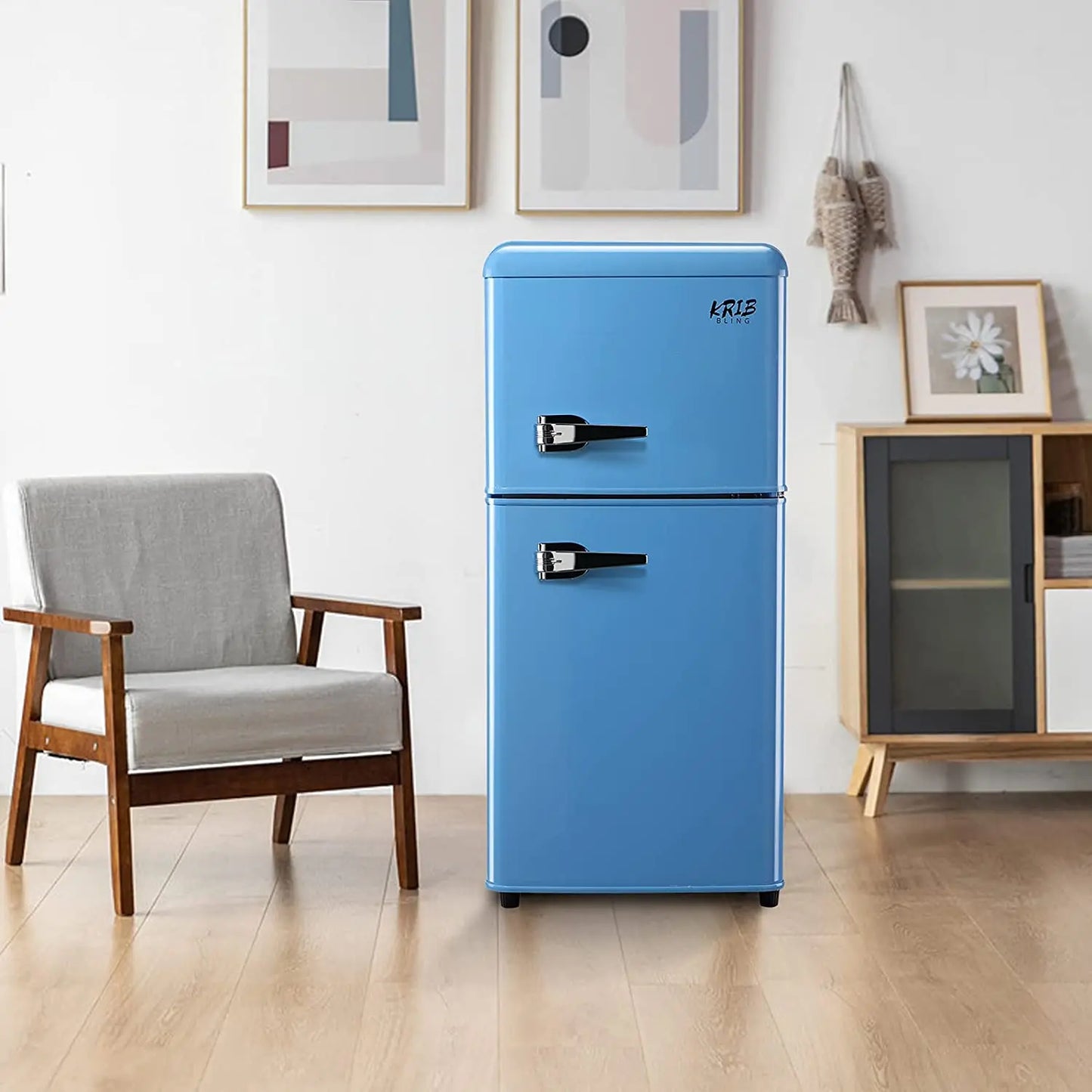 3.2 Cu.ft  Double Door Compact Refrigerator, Mini Fridge with Freezer, Retro Design Small Drink Chiller for Home, Office