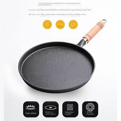 26cm Cast Iron Frying Pan, Uncoated Non-stick Crepe Maker Steak Pot for Gas Induction Cooker Kitchen