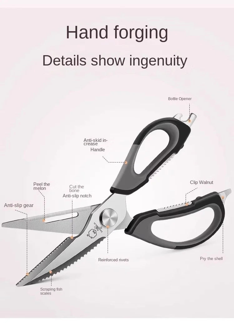 All-Powerful Kitchen Scissors 5-in-1 Multi-Tool: Cuts Bones Opens Bottles Cracks Nuts Stainless Steel Heavy Duty Shears for Home