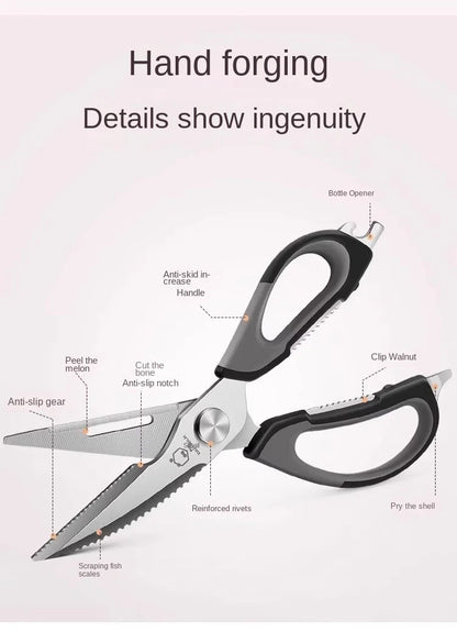 All-Powerful Kitchen Scissors 5-in-1 Multi-Tool: Cuts Bones Opens Bottles Cracks Nuts Stainless Steel Heavy Duty Shears for Home