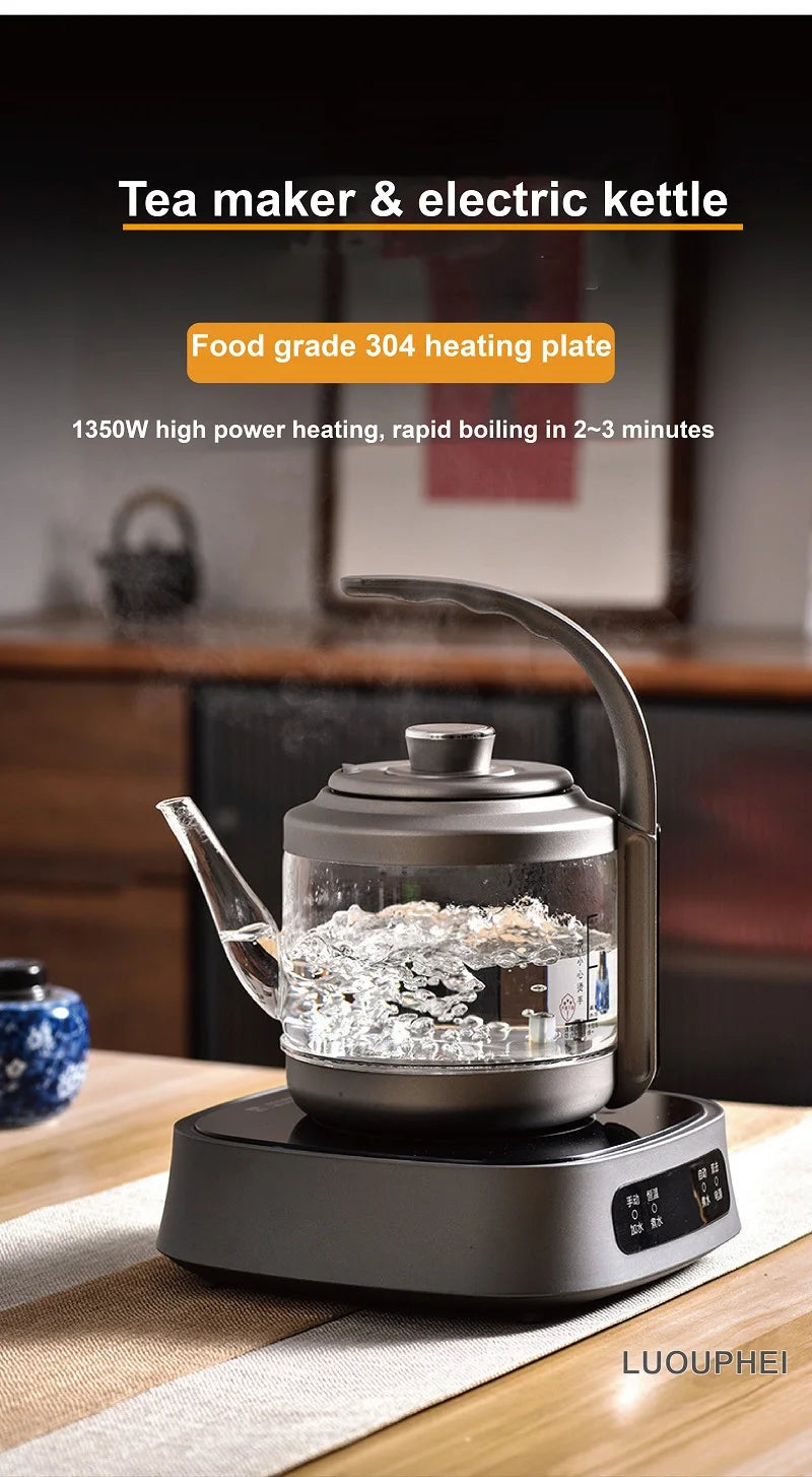 1350W Electric Kettle Fully Auto Bottom Pumping Quick Boiling Kettle Tea Maker Office Glass Temperature Control Teapot 1000ml