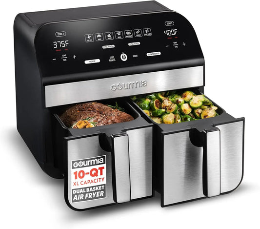 10 Qt Dual Basket Air Fryer, 7 Presets, Sync Finish, Dishwasher Safe