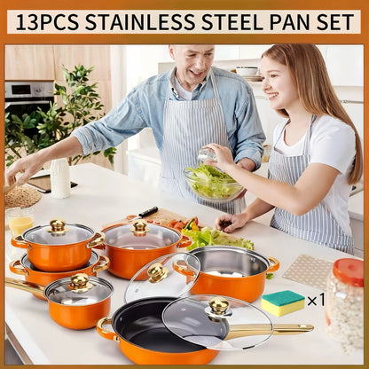 13pcs Tri-Ply Stainless Steel Cookware Set with Lids, Pots And Pans Kitchen Set, Induction-Ready, Pots And Pans Set, Induction