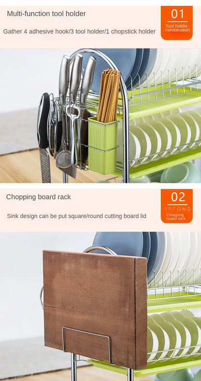Dish Drying Rack Kitchen Adjustable Stainless Steel 2 Tier Plates Organizer Dish Bowl Drainer Storage Rack Kitchen Utensils