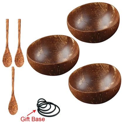 12-15cm  Natural Coconut Bowl set wooden Salad Ramen bowl Coconut Wood Spoon Set coco smoothie Kitchen tableware Coconut bowl