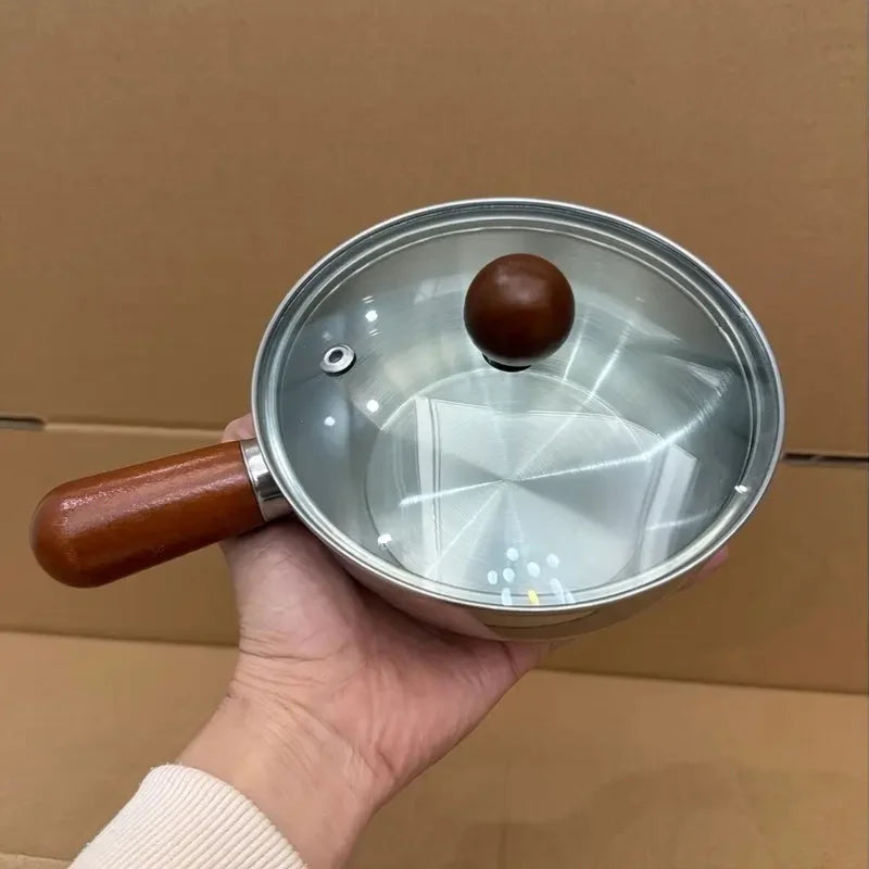 Multifunctional Stainless Steel Pot Without Lid,Wood Handle,Induction Ready,Even Heating – Ideal for Dorms, RVs & Small Kitchens