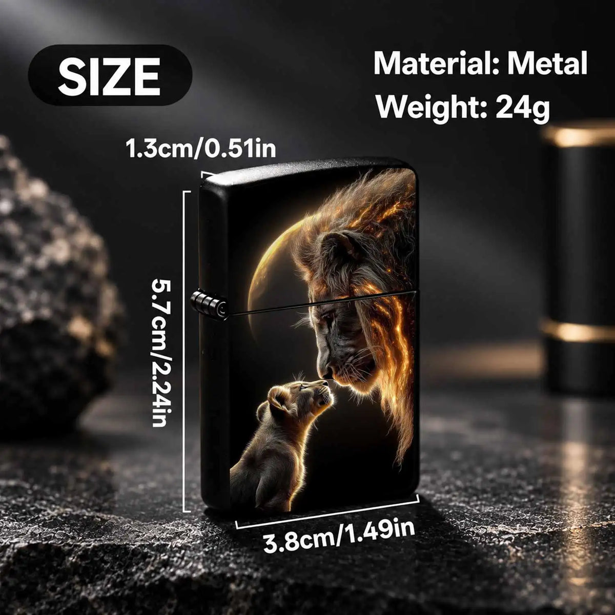 Creative Lighter With Warm Lion Cub And Adult Lion Glowing Art Pattern, Exquisite Moon Background Themed Decor, Portable Stylish Accessory For Daily Use Gifting Outdoor Travel Any Occasions A Humorous And Interesting Lighter