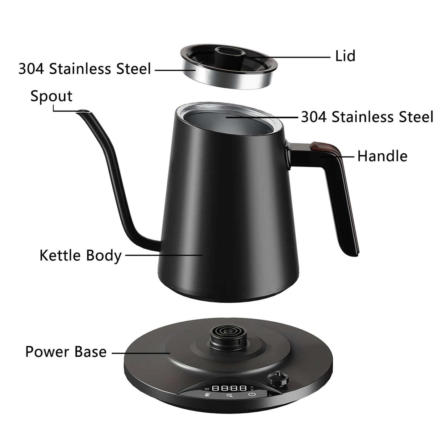 SMANG Gooseneck Electric Kettle 0.9L 1200W Intelligent Temperature Control Kettle Pour Over coffee Kettle Tea & Boiling Water
