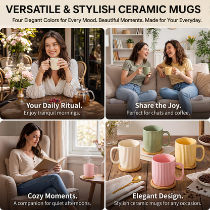 Colorful Ceramic Coffee Mugs Set of 4 – 400ml Stoneware Latte Cups with Handles – Rustic Speckled Design – Microwave & Dishwasher Safe – Perfect for Tea, Hot Chocolate, Farmhouse or Modern