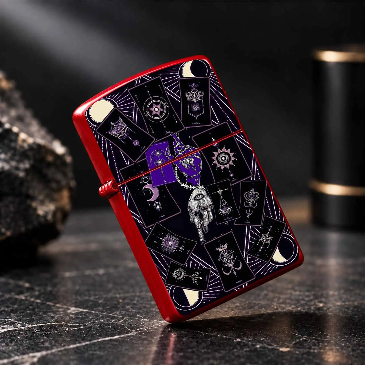 Mystical Tarot Astrology Themed Pocket Lighter, Occult Celestial Esoteric Aesthetic Portable Igniter, Stylish Dark Art Creative Accessory For Daily Use, Rituals, Gifting And Any Scenes, Unique Divination Pattern Exquisi A Hum