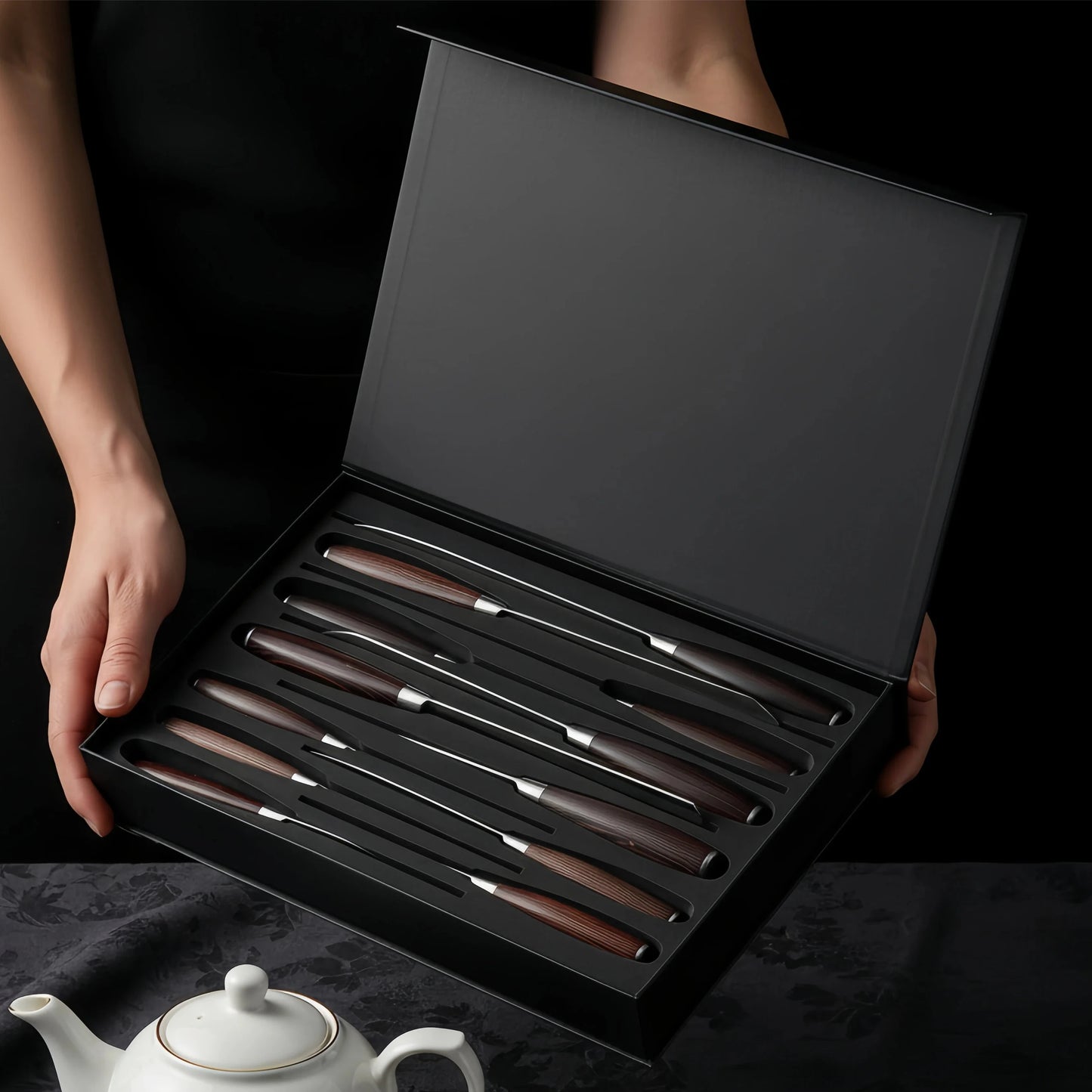 Ultimate 12Pcs Professional Kitchen Knife Set, Damascus Laser Pattern High Carbon Stainless Steel Knives, Ergonomic Wood Grain H
