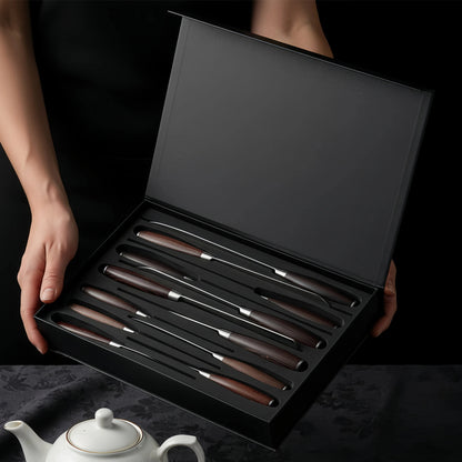 Ultimate 12Pcs Professional Kitchen Knife Set, Damascus Laser Pattern High Carbon Stainless Steel Knives, Ergonomic Wood Grain H