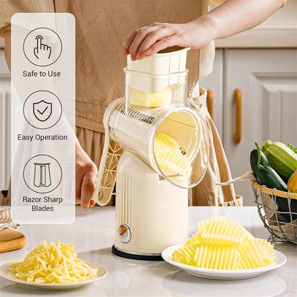 Rotary Cheese Grater Hand Crank 5 in 1 Replaceable Stainless Blades Cheese Shredder Kitchen Vegetable Shredder Slicer Chopper