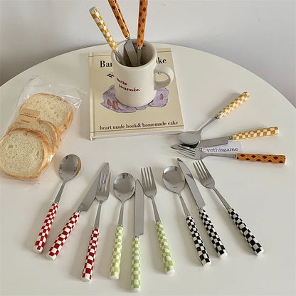 3pcs Stainless Steel Ceramics Handle Cutlery Set Dinnerware Clamp Western Tableware Knife Fork Tea Spoon