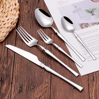 6/24/30Pcs Thin Cutlery Stainless Steel Sliver Tableware Western Dinner Set Solid Color Knife Fork Spoon Mirror Kitchen Utensils