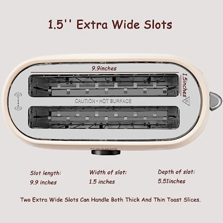 Toaster 4 Slice KOTlAN Retro Long Slot Toasters with CountdownTimer Stainless Steel Toaster Bagel Defrost Reheat Cancel Functio