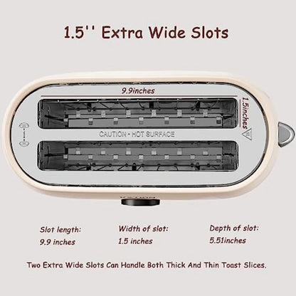 Toaster 4 Slice KOTlAN Retro Long Slot Toasters with CountdownTimer Stainless Steel Toaster Bagel Defrost Reheat Cancel Functio