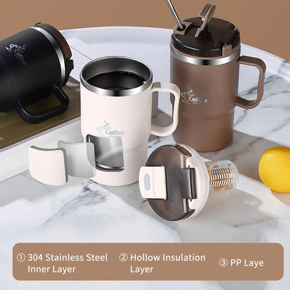 450/500ml 304 Stainless Steel Coffee Cup With Strainer & Spoon Double Wall Insulated Mug Student Portable Drinking Cup Drinkware