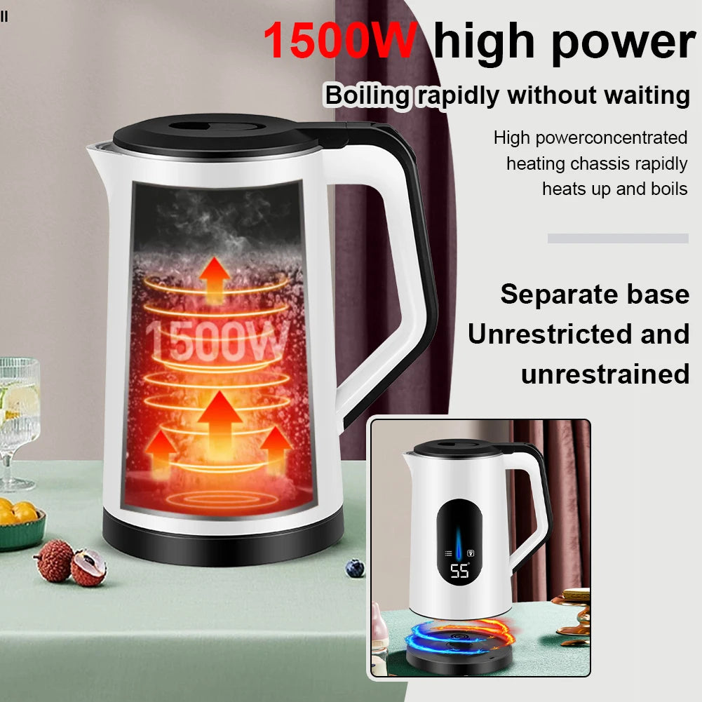 2.2L Stainless Steel Electric Digital Display Large Tea Kettle Auto-Shutoff Thermal Water Kettle 1500W Fast Boil Tea Pot Kettle