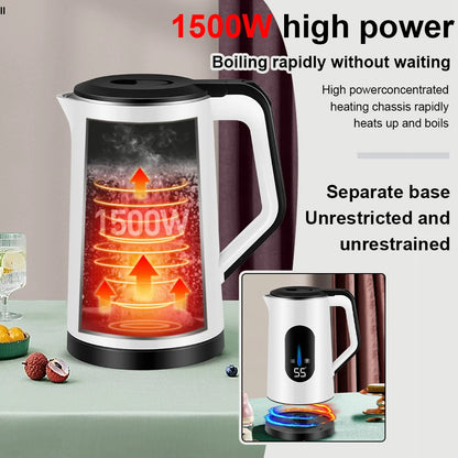 2.2L Stainless Steel Electric Digital Display Large Tea Kettle Auto-Shutoff Thermal Water Kettle 1500W Fast Boil Tea Pot Kettle