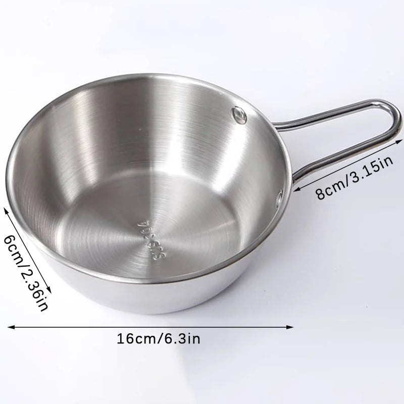 Round Rice Wine Bowl with Handle Stainless Steel Household Food Sauce Bowls Cups Tableware Dinnerware Kitchen Utensils