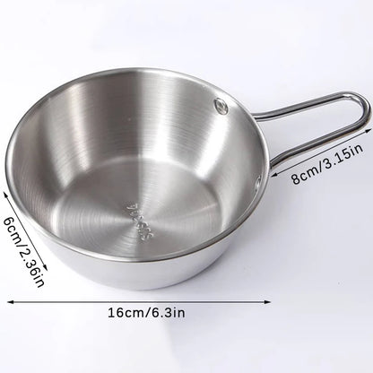 Round Rice Wine Bowl with Handle Stainless Steel Household Food Sauce Bowls Cups Tableware Dinnerware Kitchen Utensils
