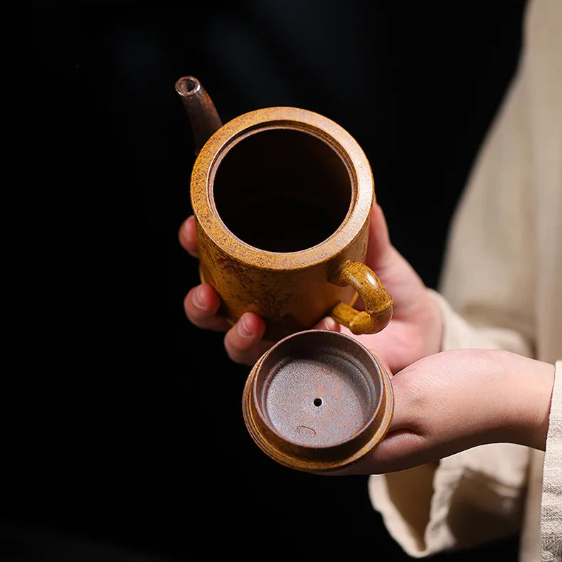320ml Exquisite Yixing Purple Clay Teapots Handmade Bamboo Section Pot Raw Ore Section Mud Kettle Chinese Zisha Tea Set Gifts