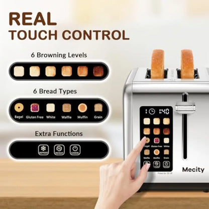 2 Slice Toaster Touch Screen 1.5" Wide Slot Smart Bread Toaster for Bagel Muffin Waffle Gluten Free Breads Timer Defrost Reheat