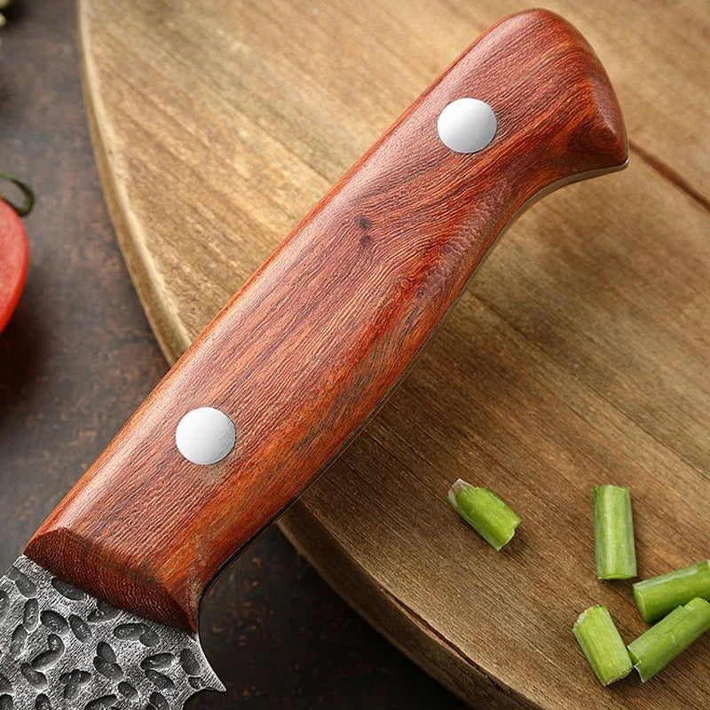 WXCOO Multifunctional Hand Forged Butcher Knife Kitchen Knife Durable Blade for BBQ Meat Cutting Boning Knife Wooden Handle
