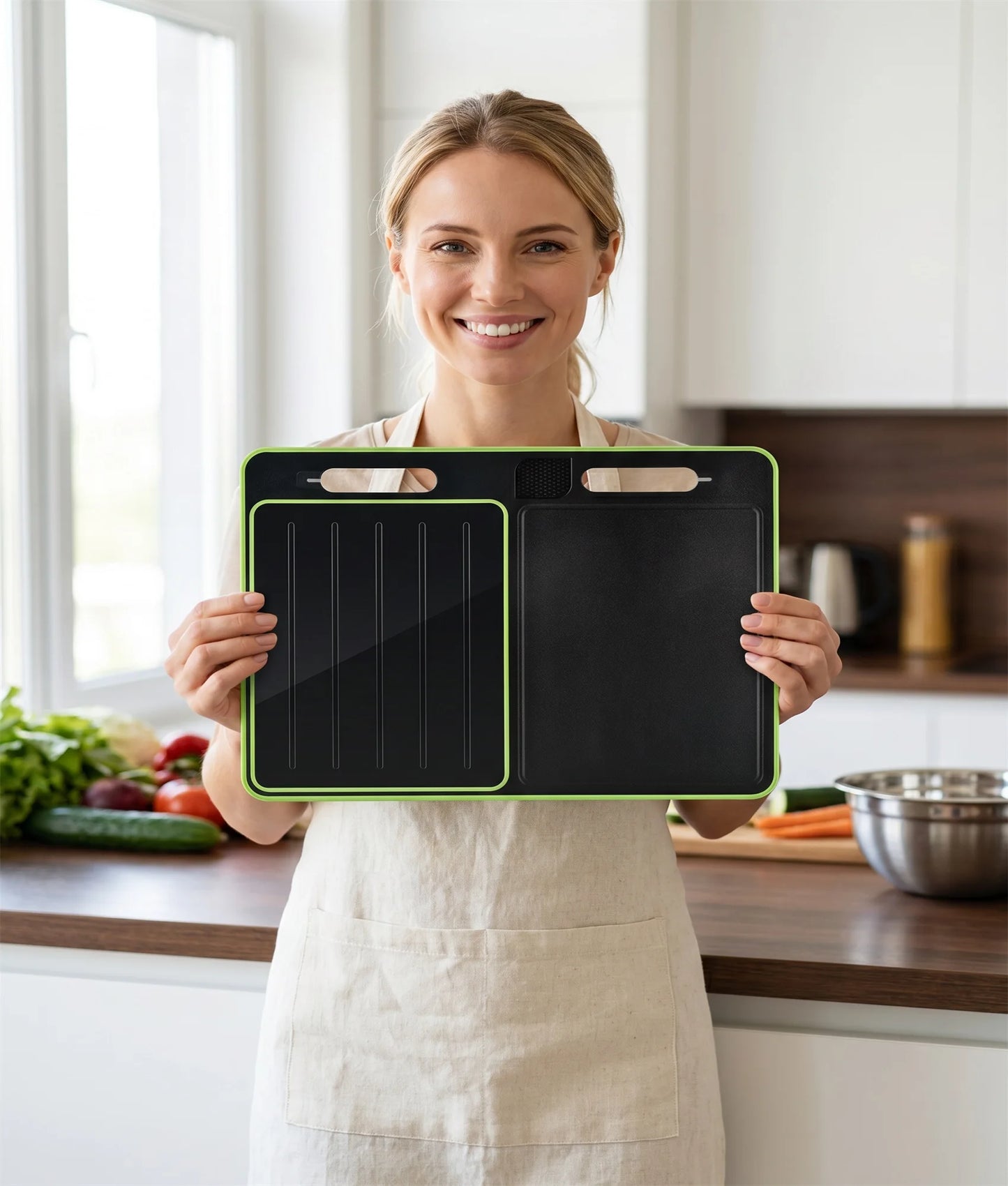 3-in-1 Stainless Steel Cutting Board for Kitchen, Double Sided,Non Toxic Cutting Board, with Juice Groove,Easy Clean,Wheat Straw PP Large Chopping Board (15''*10'')
