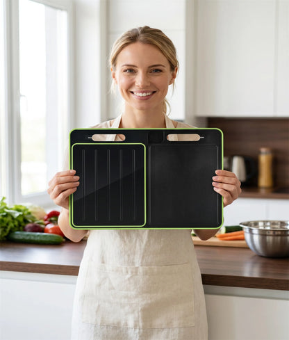 3-in-1 Stainless Steel Cutting Board for Kitchen, Double Sided,Non Toxic Cutting Board, with Juice Groove,Easy Clean,Wheat Straw PP Large Chopping Board (15''*10'')