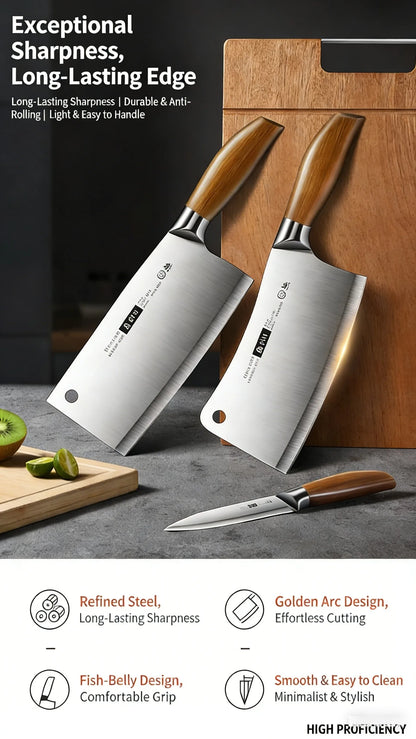 New Upgaded Complete 4-Piece Knife Set with Box - Stainless Steel Cleaver, Chef, Slicing & Paring Knives for All Kitchen Needs