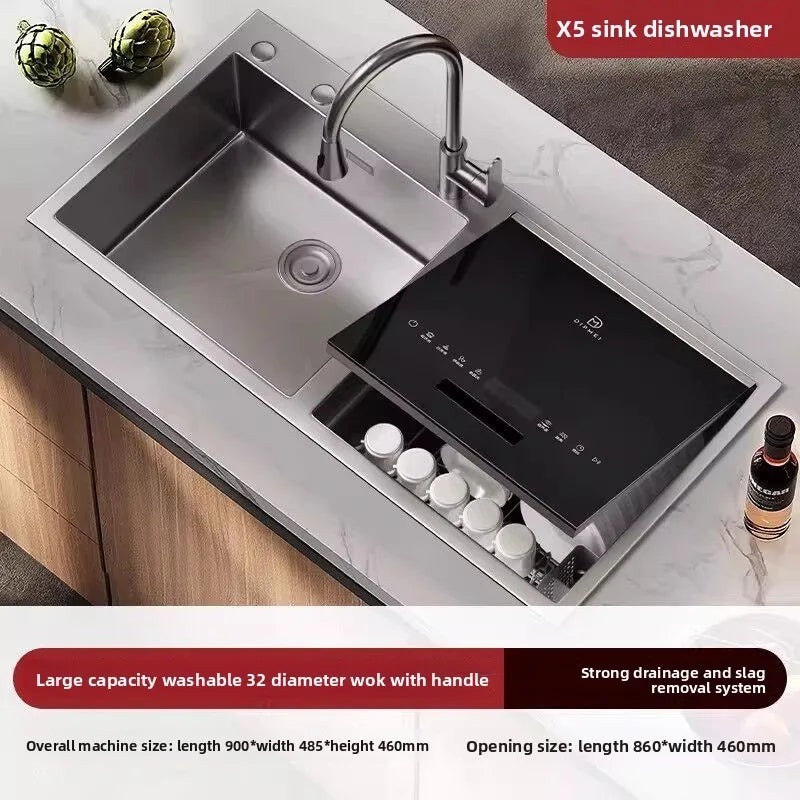 Integrated Sink Dishwasher Built in Disinfection Cabinet Large Capacity Fully Automatic Home Ultrasonic Cleaning EU US UK Plug