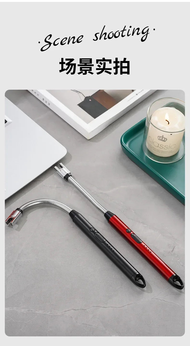 Type-C Rechargeable Kitchen Artifact Portable Smart Pulse Igniter Household Gas Stove Long Handle Electronic Lighter Wholesale