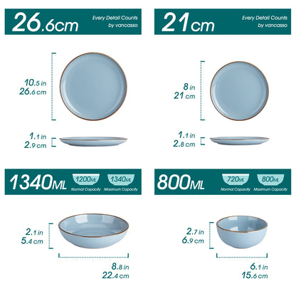 VANCASSO NYMPH 16/32 Piece Ceramic Glaze Tableware Set with Dinner/Dessert/Soup Plate/Bowl  For 4/8 Person 4 Color Optional