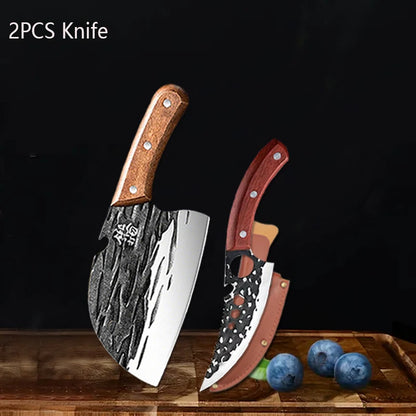 WXCOO Kitchen Knife for Cooking BBQ Lamb Beef Meat Cleaver Fruit Slicing Hand forged Butcher Knife Magnetic Knife Holder Set