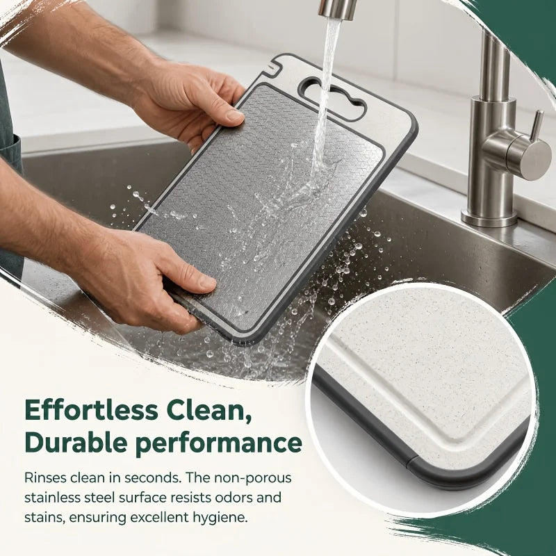 Use The Chopping Board on Both Sides. Made of Food-Grade 304 Stainless Steel. Comes with Wheat Stalks for Meat And Vegetables. Durable And Sturdy, with a Scratch-Resistant Mesh Design. Can Be Washed in The Dishwasher. Local W