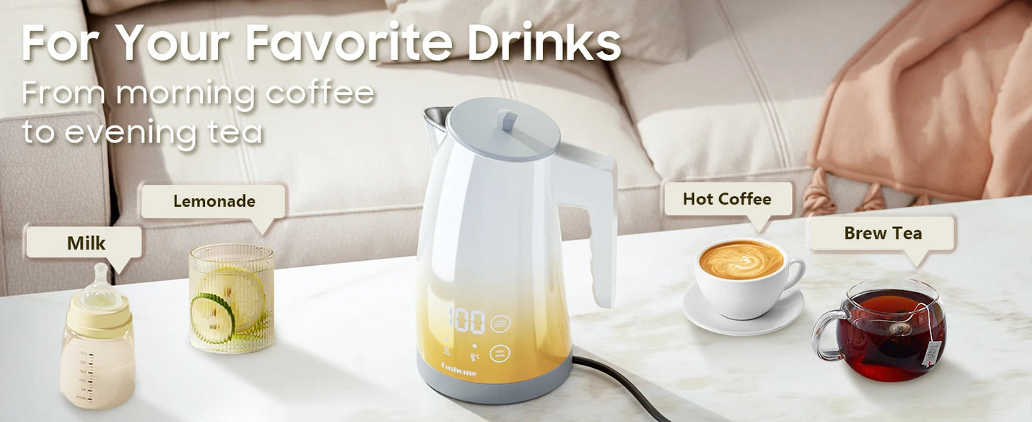 Fashome Electric Water Kettle with 5-Temperature Control 1.25L Auto Shut-Off Stainless Steel Coffee Tea Pot kitchen gadgets