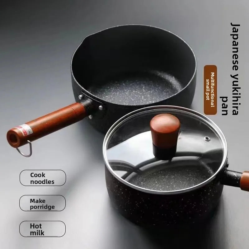 14cm/16cm Non-Stick Sauce Pan Soup Pot with Pour Spout Milk Saucepan Wooden Handle Stick Proof Sauce Pan for Home Kitchen